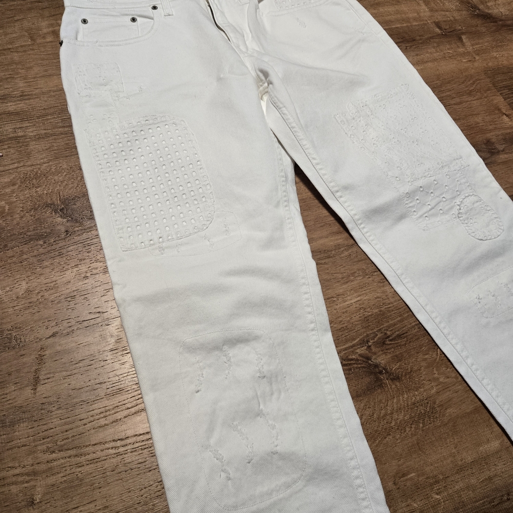 Ralph Lauren Black Label Cream Straight Leg Jeans Distressed Patchwork Size 6 - Picture 3 of 11